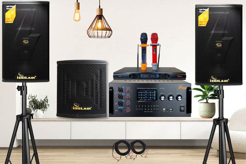 Home Complete Karaoke System - 5000W Digital Mixing Amplifier W/ Touch Screen, Bluetooth, Optical, HDMI & Loudspeakers, Dual Wireless Microphones & Deep Bass 12" 1200W Powered Subwoofer image 1