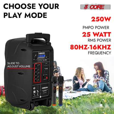 5 Core Party Speaker Bluetooth 250W Big Powered Rechargeable Outdoor PA DJ System w 2 Wireless Mics image 8