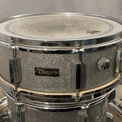 1960’s-1970’s Tempro 3 Piece Drum Kit Silver Sparkle Pearl Stencil Japan 20 / 14 / 12 image 8