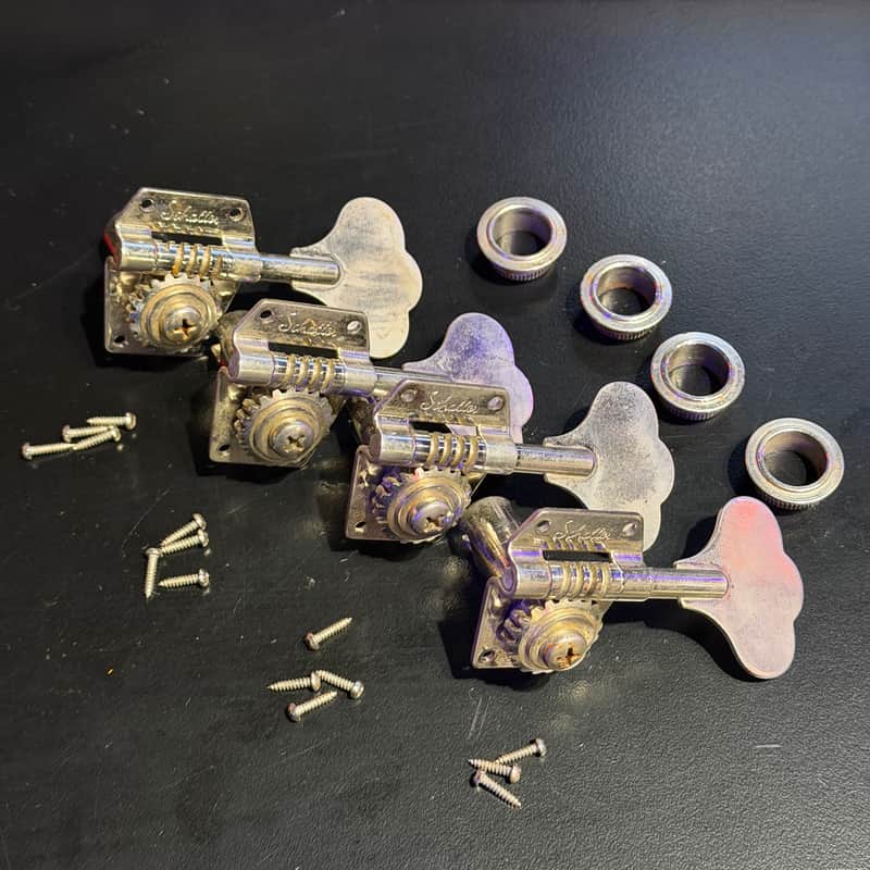 Vintage 1970s Schaller BM Tuning Machines nickel set of 4 string bass guitar tuners German image 1