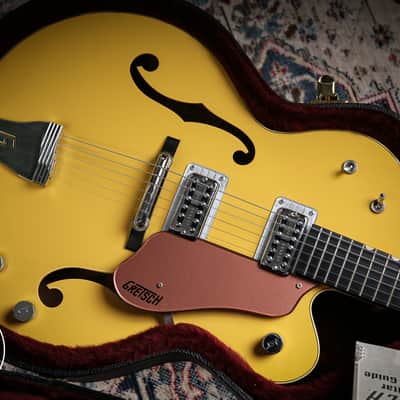Gretsch G6118T 120th Anniversary Model Bamboo Yellow over Copper image 5