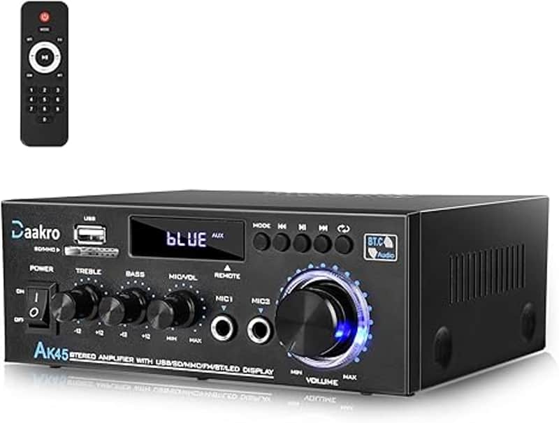 Stereo Audio Amplifier, 300W Home 2 Channel Wireless Bluetooth 5.0 Power Amplifier System, Home Amplifiers FM Radio, USB, SD Card, with Remote Control Home Theater Audio Stereo System image 1