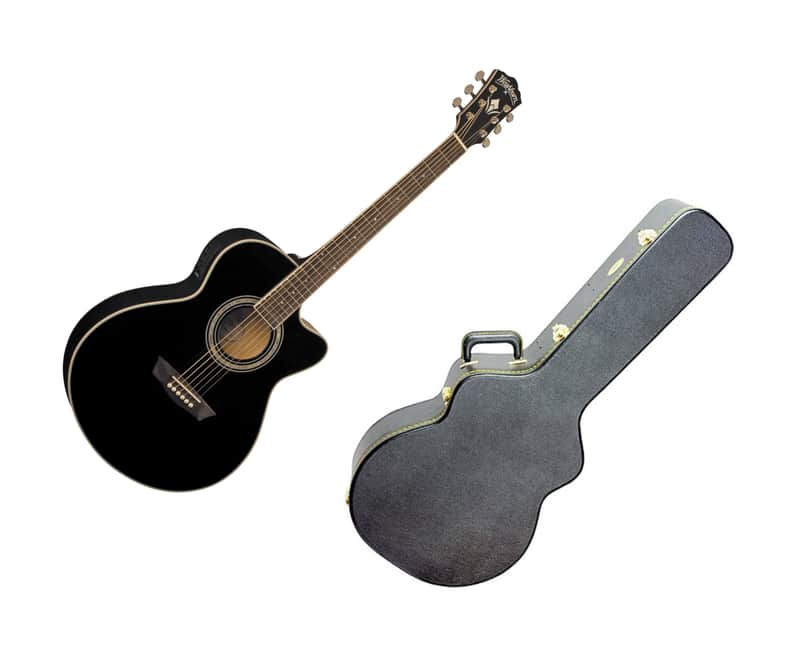 Washburn Festival Acoustic Electric Mini Jumbo Cutaway Guitar - Black+MBT Hardshell Acoustic Guitar image 1
