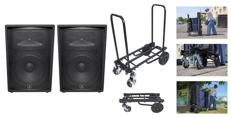 (2) JBL Pro JRX215 1000 Watt 15" Inch 2-Way Passive DJ P/A Speaker Cabinets+Cart image 1