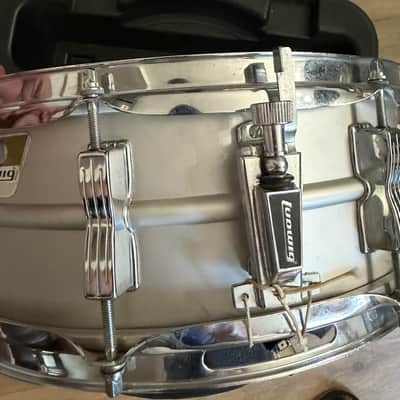 Ludwig No. 404 Acrolite 5x14" 8-Lug Aluminum Snare Drum with Pointed Blue/Olive Badge 1969 - 1979 - Matte Aluminum image 3