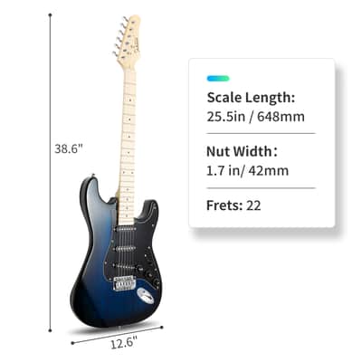 Glarry GST Electric Guitar Blue w/ 20W Amplifier image 6