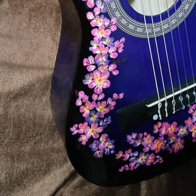 FLORAL HAND-PAINTED DARK PURPLE CLASSICAL GUITAR 30" image 5