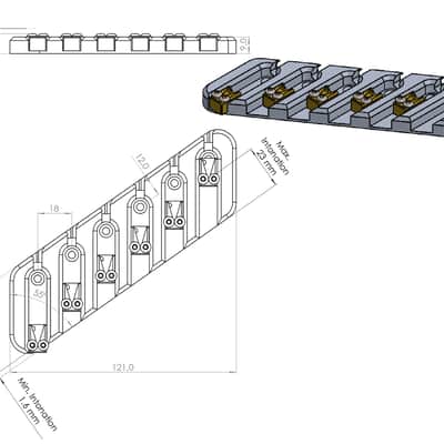 Bass bridge 6 strings for fanned scale multiscale Dingwall Retrofit by Nova Guitar Parts image 3