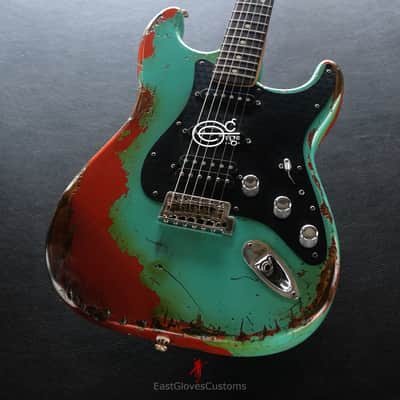 Fender FSR Stratocaster Seafoam Green/Metallic Orange HSS Heavy Aged Relic by EGC (107 OF 250) image 4