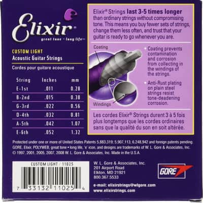 Elixir 11025 Polyweb Custom Light Coated 80/20 Bronze Acoustic Guitar Strings, 11-52 image 3