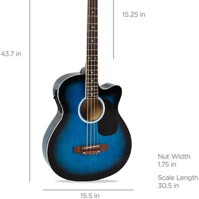 Full Size 4 String Acoustic Electric Bass Guitar Fretted Bass Guitar Blue image 8