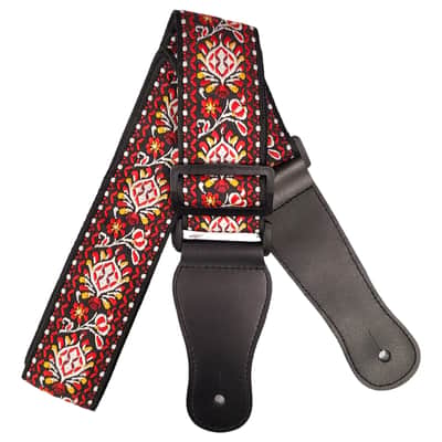 Red Orange Black White Retro Jacquard Woven Guitar Strap image 3