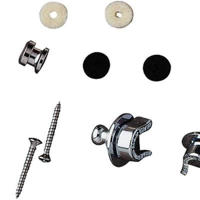 Guitar Strap Lock with Chrome Buttons and Wood Mounting Screws, 1 Set of 2 Security Guitar Strap Locks for Guitar and Guitar Strap, Black and White Felt Washers, 1 Set image 1