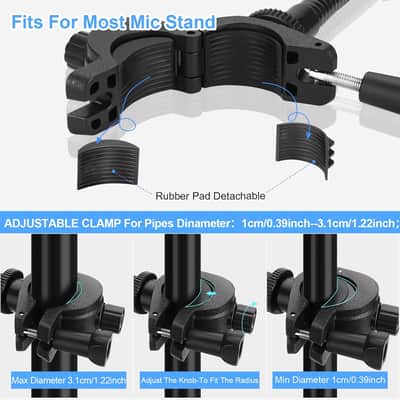 Mic Stand Phone Holder, Cell Phone Holder For Mic Stand, Adjustable Flexible Pole Phone Mount For Microphone, Music, Drum Stand, For Smartphone (Phone Holder) image 3