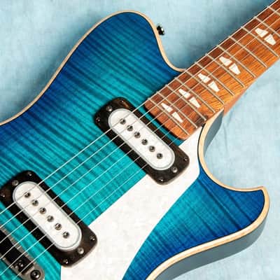 USED Powers Electric A-Type Select Blue Lagoon PF42 Electric Guitar SNA384 w/Original Soft Case image 4