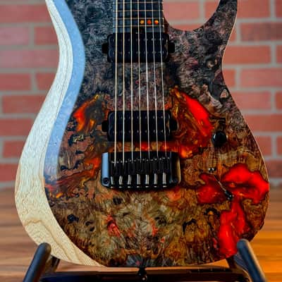 Schecter USA Custom Shop Sunset Extreme 7-string Electric Guitar - Natural Satin Stabilized Burl Top image 2