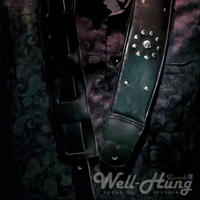 Well-Hung Forever Randy "Gunmetal Ace" 3" wide padded black leather guitar strap image 6