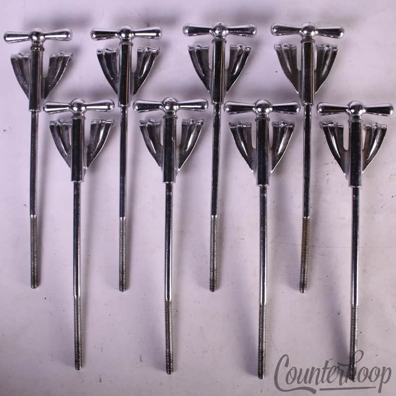 Ludwig 8x Bass Drum Long Bow-Tie Tension T-Rods+Claws 7"Chrome 50s Club Date WFL image 1