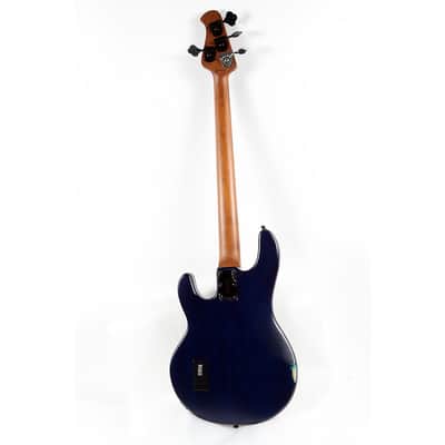 Sterling by Music Man StingRay RAY34 Burl Top Rosewood Fingerboard Electric Bass Guitar Regular Neptune Blue Satin image 2