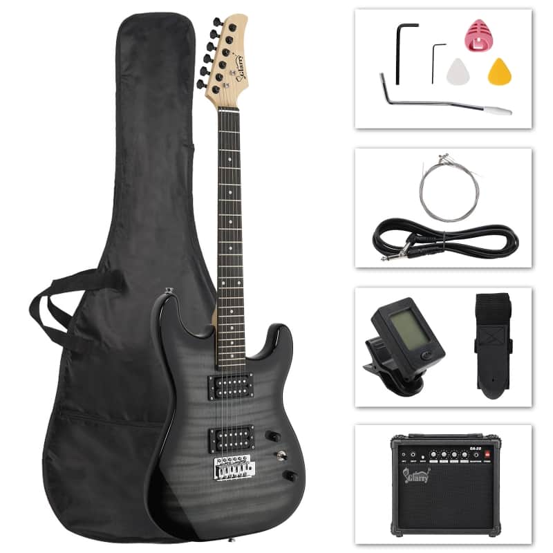 Glarry GST Black Electric Guitar HH Pickup Tiger Stripe w/20W Amplifier image 1