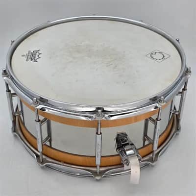 Used Acoutin Stave Beech/Stainless Snare Drum 6.5x14 - Good image 4