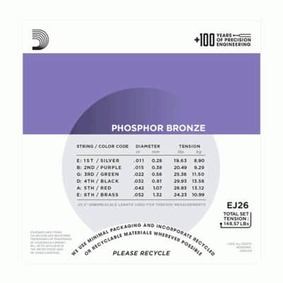 D'Addario EJ26 Phosphor Bronze, Custom Light 11-52 Acoustic Guitar Strings image 4