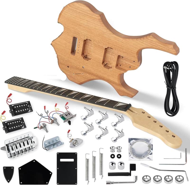 Electric Guitar Kit, Fire Style Mahogany Body & Maple Neck Guitar with HH Pickups, Easy to Assemble Kit with All Parts Included – Build Your Own Electric Guitar image 1