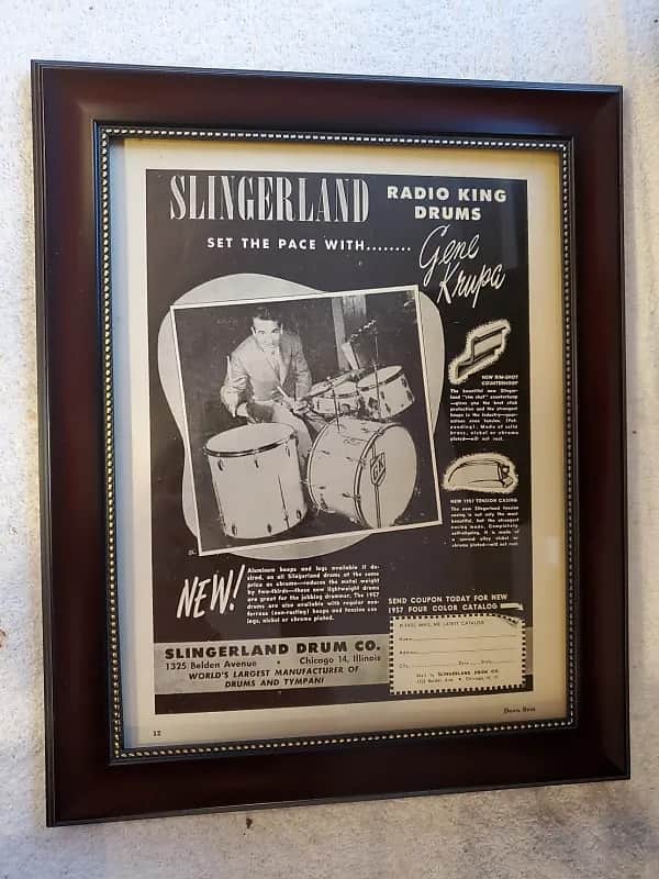 1957 Slingerland Drums Promotional Ad Framed Gene Krupa Radio King Drums Original image 1