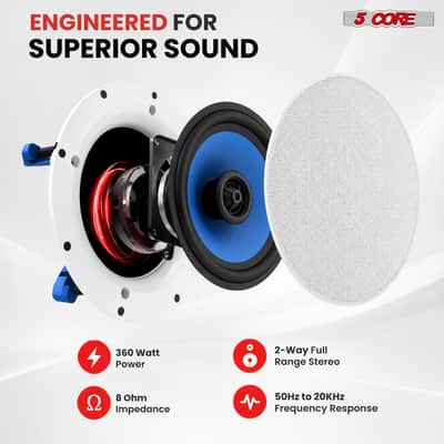 5 Core 6.5 Inch In-Ceiling In-Wall Speaker 360W 2-Way Pair Flush Mount House Home Theater Speakers image 23
