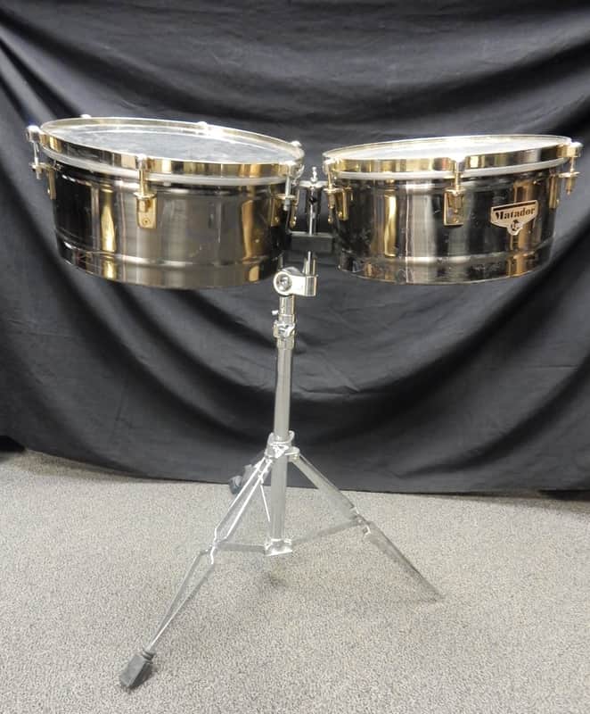 Latin Percussion M257B Matador Series 14" / 15" Brass Timbales w/ Stand image 1