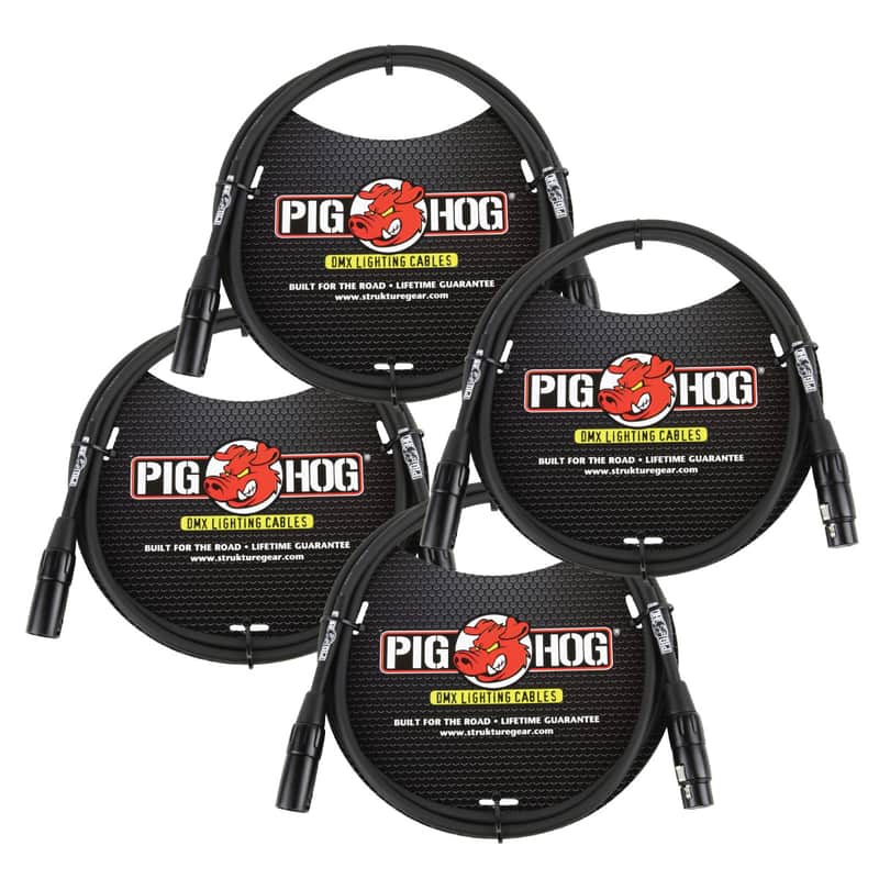 Lifetime Warranty! 4 PACK Pig Hog PHDMX5 5ft DMX Lighting Cable 3 Pin - NEW image 1