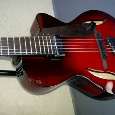 2017 Peerless 12" Serena carved spruce archtop, light travel/ parlor size guitar. Ruby Sunburst, image 5