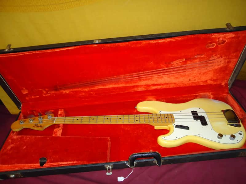 Vintage Early 1970's Oly White Fender Lefty Left Handed Precision 4 String Electric 'P' Bass in OHSC image 1