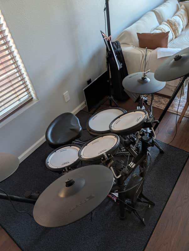 Roland TD-17KVX Gen 2 V-Drums Complete Bundle w/ DW 5000 Kick & Hi-Hat Hardware, Tama 1st Chair Throne & Roland TDM-20 MatSet 2023 - Black image 1