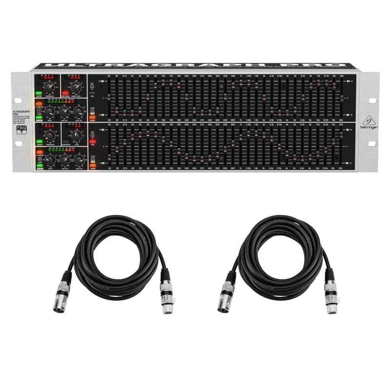 Behringer Behringer ULTRAGRAPH PRO FBQ6200HD HD Dual Channel 31-Band Stereo Graphic Equalizer with FBQ Feedback Detection System, Limiters and Pink-Noise Generator - with 2X 15' 8mm XLR Microphone Cable image 1