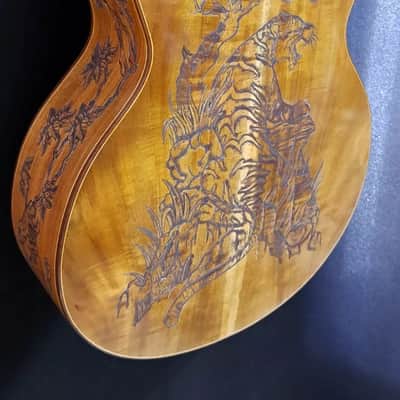 Blueberry Handmade Grand Concert Cutaway Guitar Tiger Motif image 14