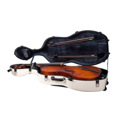Crossrock Fiberglass Cello Case with Wheels - Fits 4/4 Full Size Cellos - Includes Padded Music Pouch, 3 Handles, Removable Shoulder Straps, Combination Lock - Milky White（CRF2020CEFMW） image 4