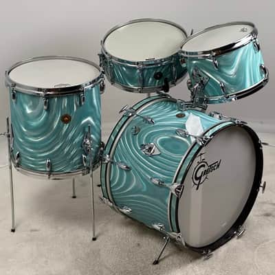 Gretsch 20/12/14/5.5x14" Progressive Jazz 60's Round Badge Drum Set - Aqua Satin Flame image 4