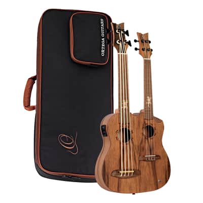 Ortega HYDRA-BSTE Custom Built Series Dao Top Mahogany Double Necks 4/4-String Acoustic-Electric Tenor Size Uke Bass w/Gig Bag image 1