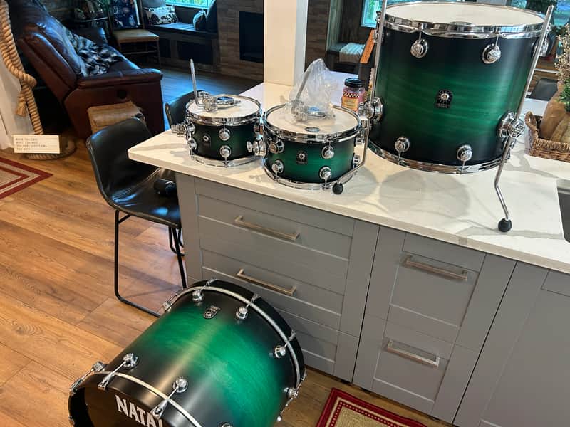 Natal Cafe Racer drum set last of the tulip wood!!!! - Green satin fade finish image 1