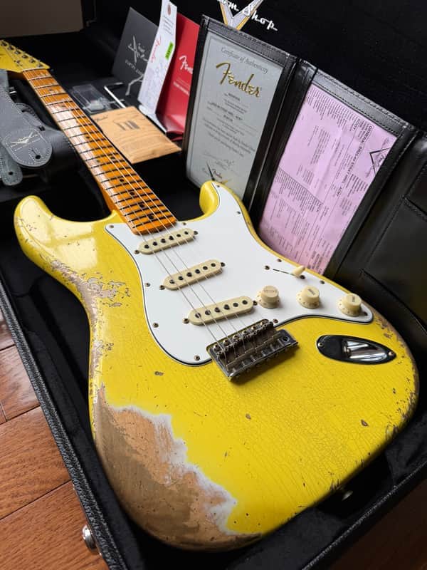 2026 Fender Custom Shop ‘69 Stratocaster SR25 Heavy Relic Matching Reverse Headstock - Aged Canary Yellow image 1