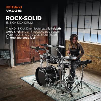 Roland VAD316 V-Drums | 5-Piece 3 Series Acoustic Design V-Drum Kit | V31 Sound Module | Advanced Sound Technology | Shallow-Depth Wood Shells & Full-Size Kick Drum image 3