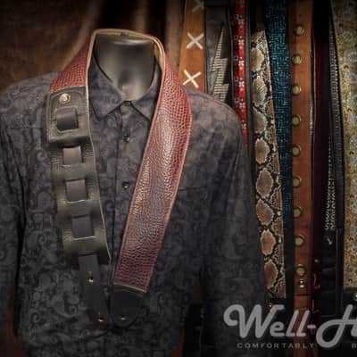 Well-Hung Jabberwock 3" padded leather Guitar Strap 2020 Warmbrownyred image 3