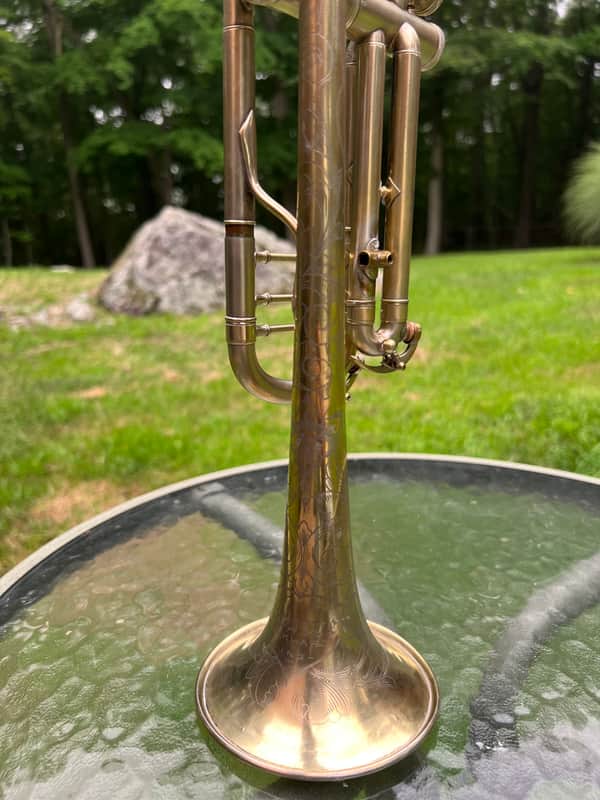 1922 Buescher True Tone Trumpet — Nickel/Silver w/ Engraved Bell — Original Case & Mouthpiece — Freshly Serviced image 1