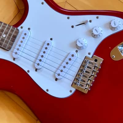 Vintage Crescent Red Sparkle Electric Guitar Stratocaster style image 4