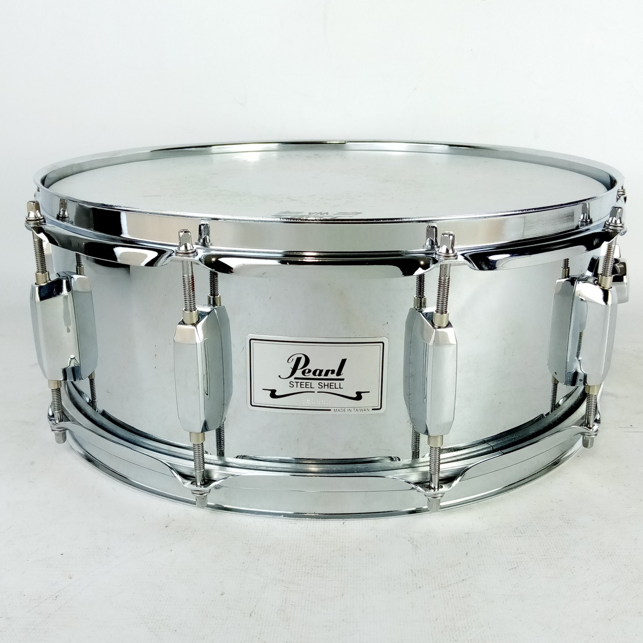 Pearl 5.5x14" Steel Shell Snare Drum 10-Lug Vintage 90s w Muffler Throw-Off/Butt — main photograph