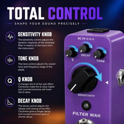 AITONE Wah Pedal Dynamic Auto Wah Guitar Effect Pedals Envelope Filter True Bypass for Electric Guitar and Bass (AT-08) image 3