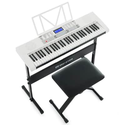 MUSTAR White 61Key Lighted Up Electric Keyboard Bench,Stand,Headphone,Microphone image 7