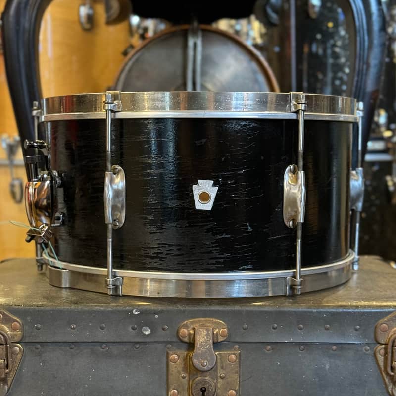 VINTAGE 1940's WFL 7x14 Zephyr Lug 6-Lug Aluminum Badge Snare Drum in Black Duco image 1