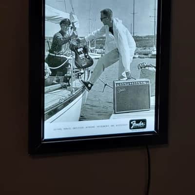 1960 Fender "You Wont Part With Yours Either" Boat Dock Jazzmaster/Brown Super Backlit Movie Style Poster 16 X 20 Man Cave, Music Room image 3